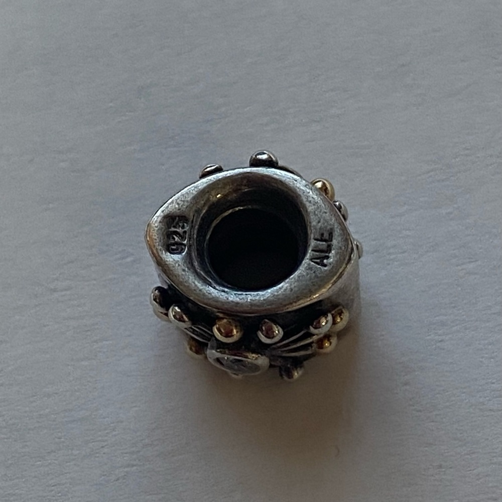 PANDORA DESERT STAR CHARM TWO TONE BEAD: SILVER WITH 14K GOLD #790188CZ - Picture 8 of 10